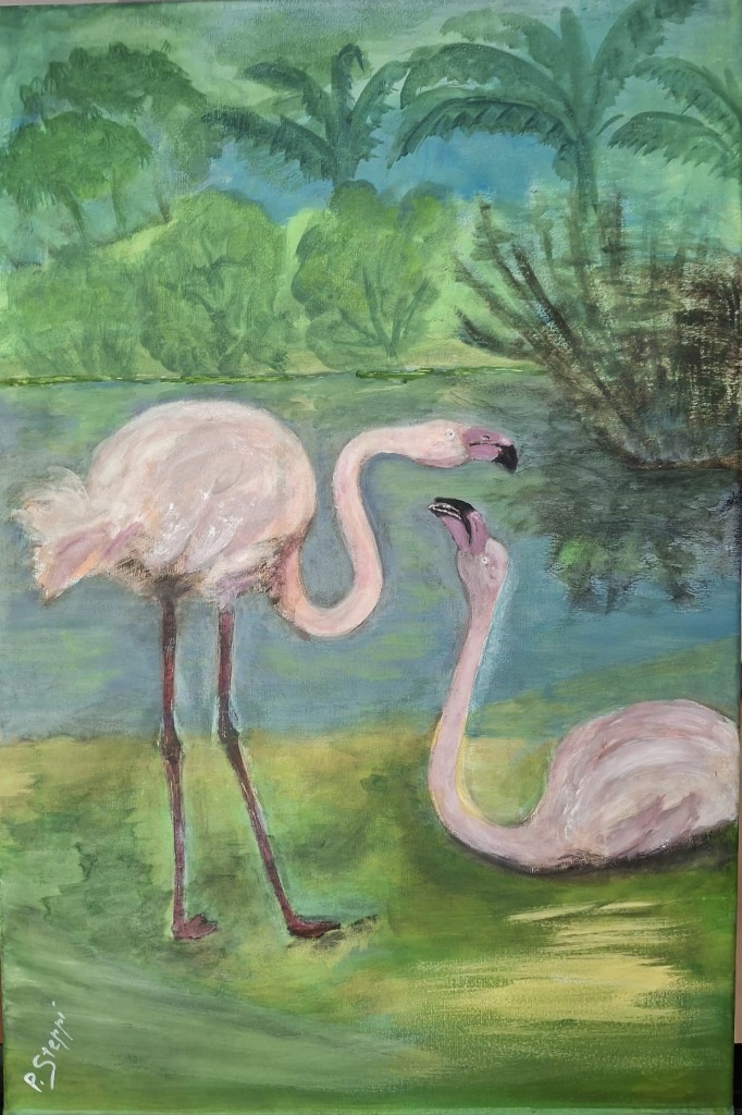 Flamingopaar – Acryl auf Leinwand von Patrizia Steppi