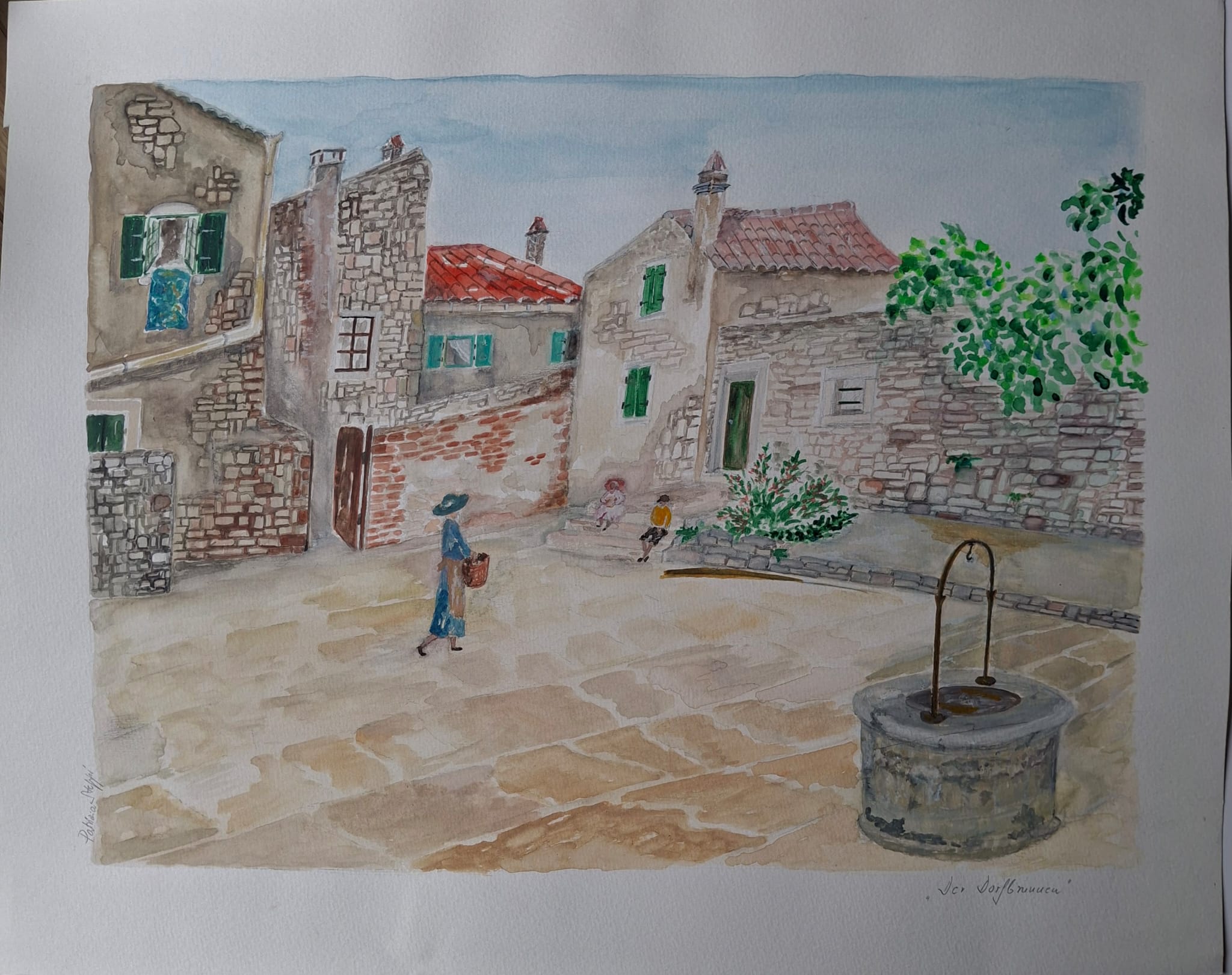 Der Dorfbrunnen – Aquarell von Patrizia Steppi