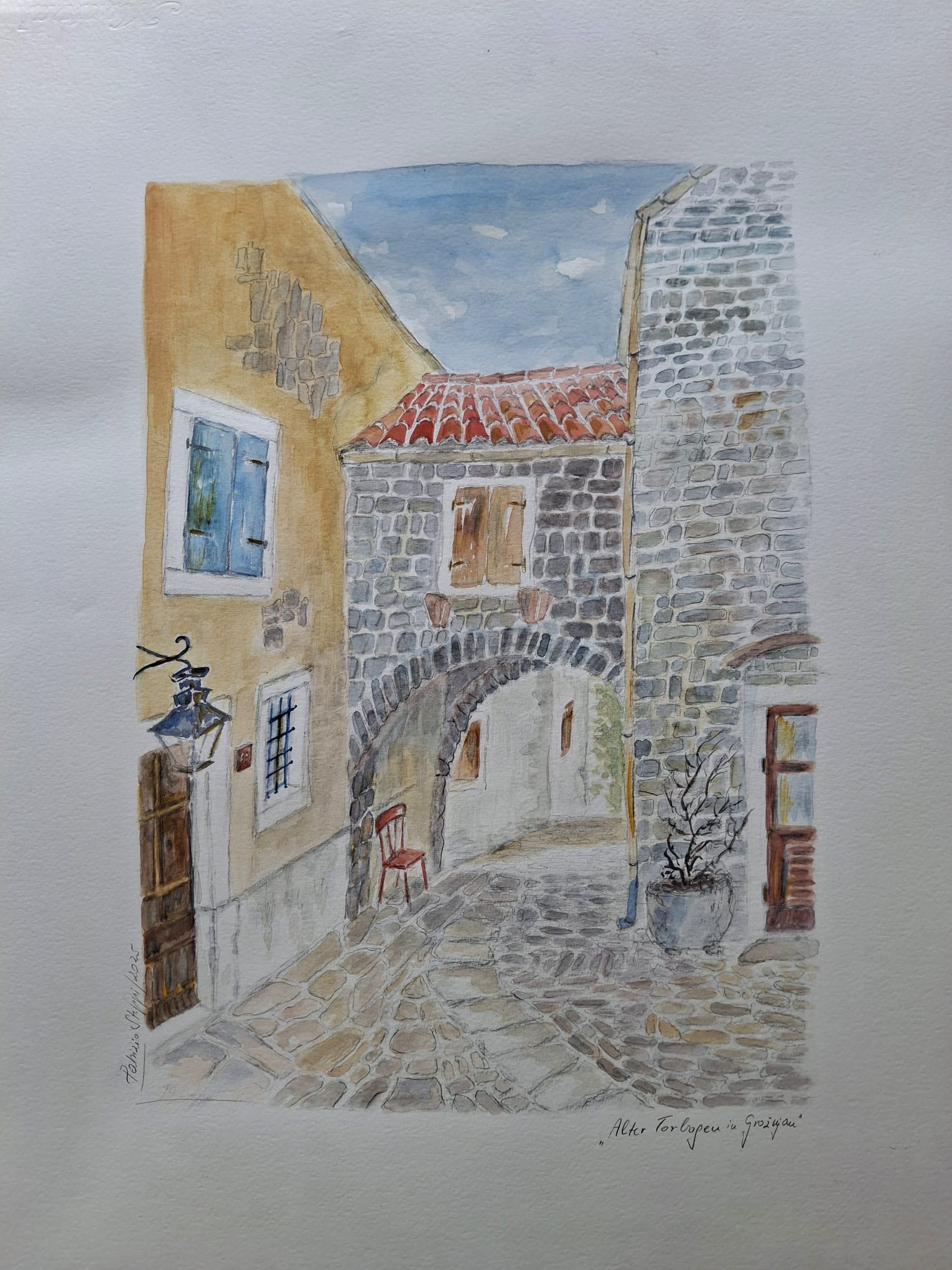 Alter Torbogen in Grožnjan – Aquarell von Patrizia Steppi