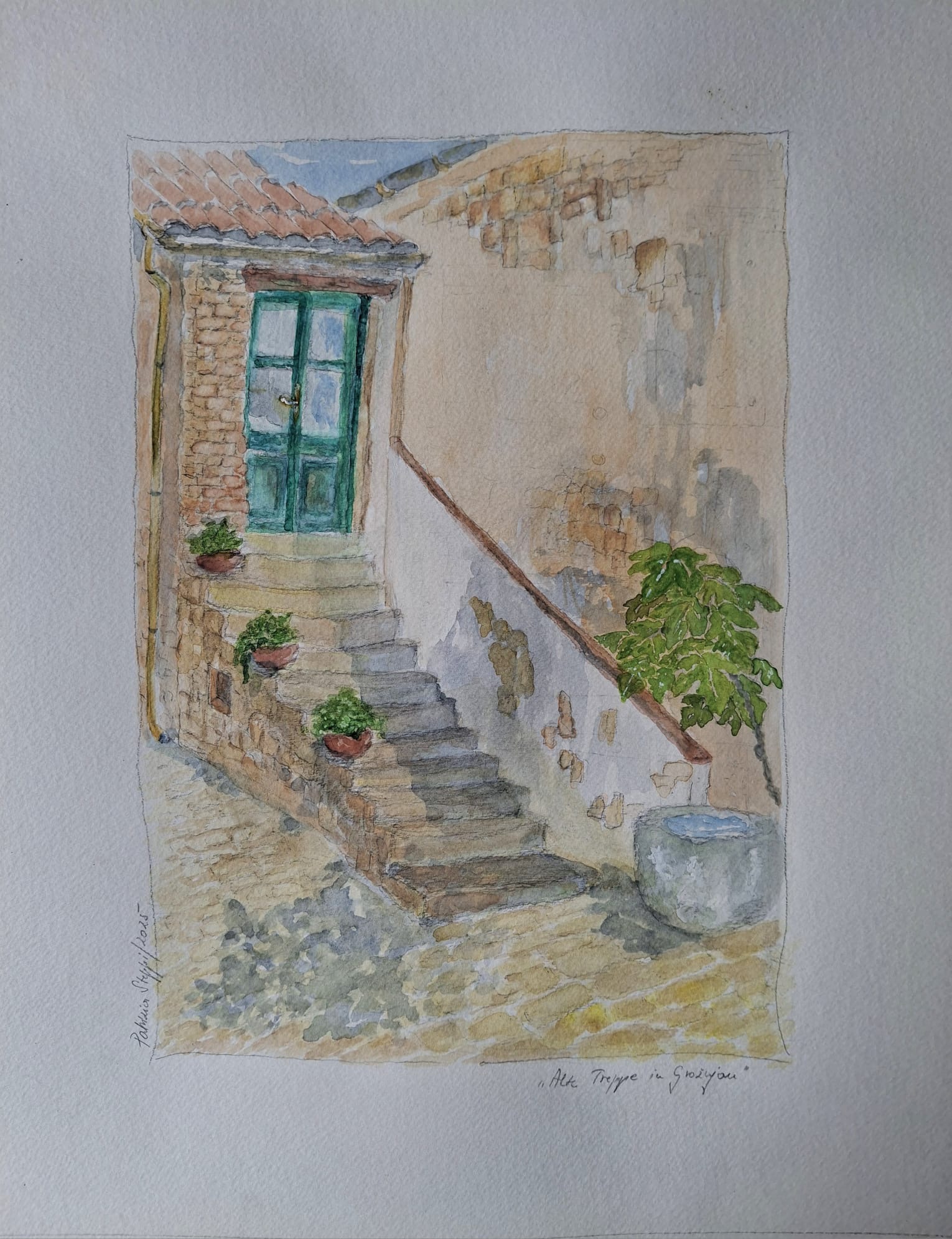 Alte Treppe in Grožnjan – Aquarell von Patrizia Steppi