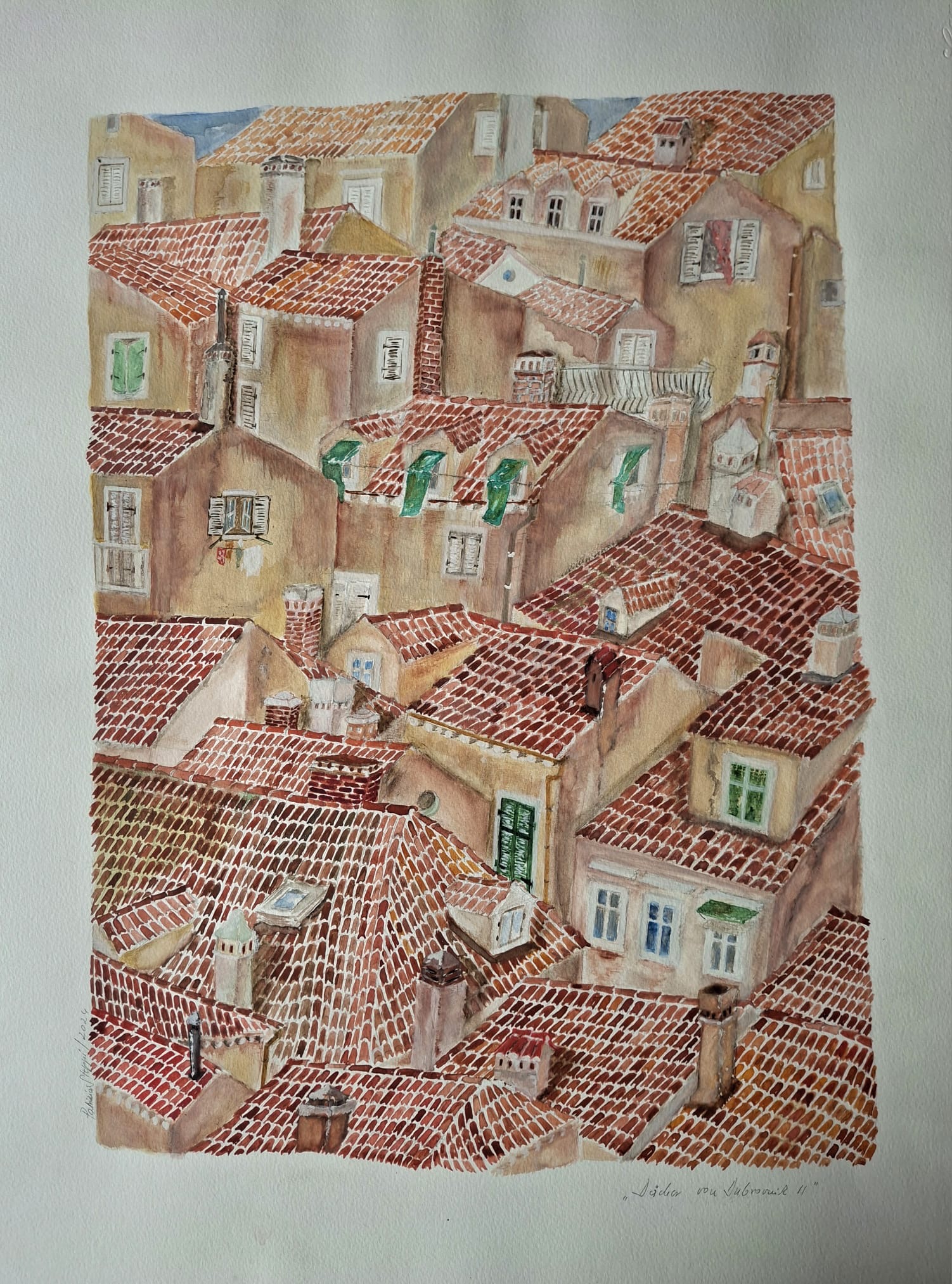 Dächer von Dubrovnik II – Aquarell von Patrizia Steppi