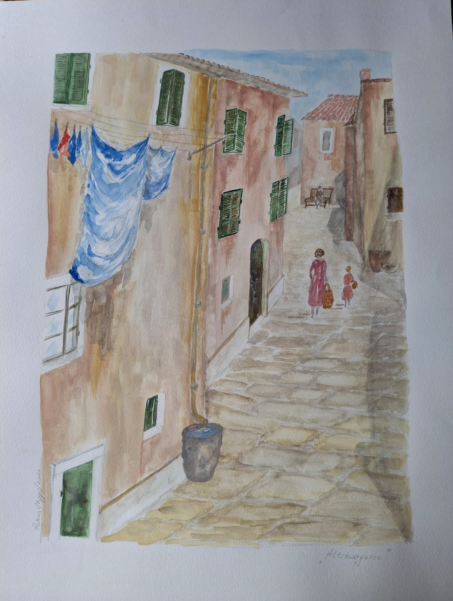 Altstadtgasse in Pula – Aquarell von Patrizia Steppi