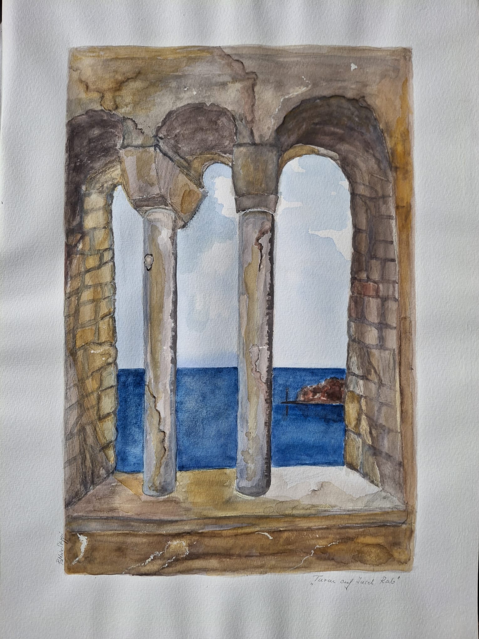 Turm auf Insel Rab – Aquarell von Patrizia Steppi